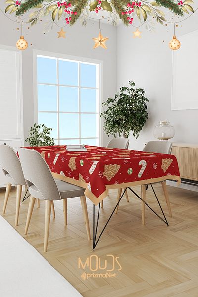 Moud's Red Christmas Cookies Patterned Suede Carefree Tablecloth
