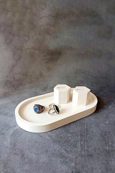 Mandalin Art Studio Oval Dekoratif Tabak Ve 2’li Yüzük Tutacağı Set, Mini Niş...