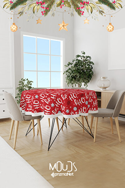 Moud's New Year's Patterned Ho Ho Ho Suede Round Care Free Tablecloth
