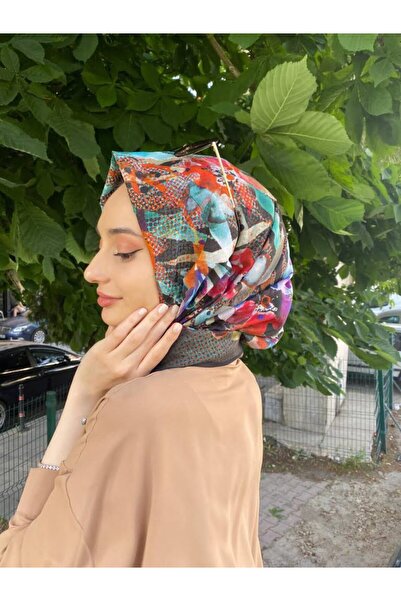 Aker Yaz Serinliği Çiçek Desenli Ipek Koton (PAMUKLU) Etol Şal 7848777 Siyah