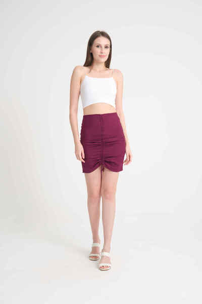 Modazeyosh Kadın Dabıl Büzgülü Mini Etek