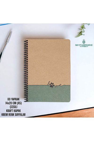 SEYFİKİRTASİYE STRIPED 14x20 CM (A5) 80 SHEETS WIRE NOTEBOOK CRAFT COVER CREAM COLOR PAPER