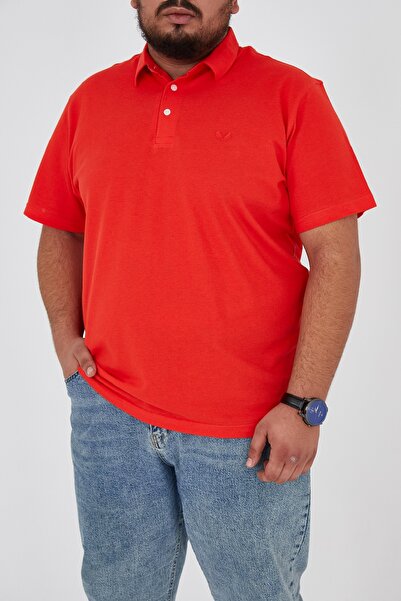 Sporting Men's Red Pique T-shirt - Super Oversize Embroidered, Shirt Collar