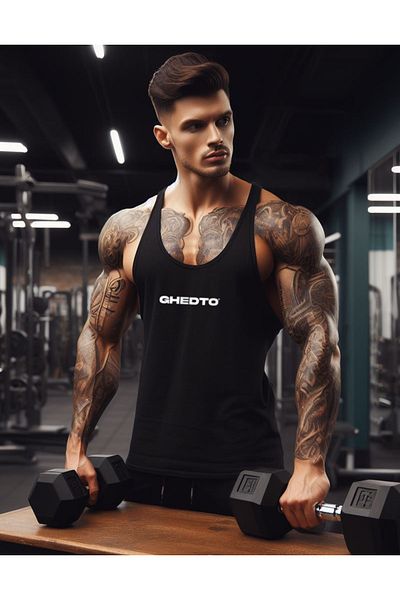 Ghedto Logo Gym Fitness Tank Top Sports Tank Top [Black]