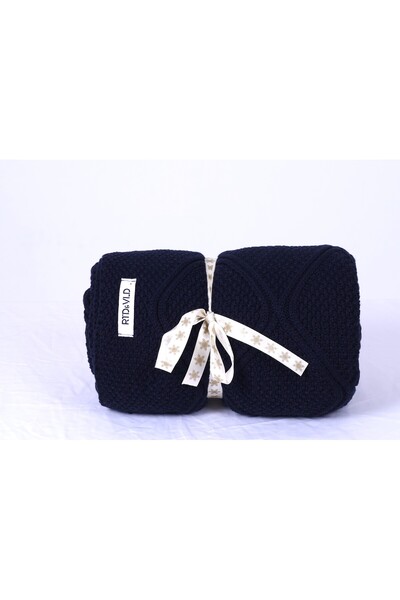 RTD&VLD Rtd & Vld Navy Blue Geometric Pattern Knitwear TV Blanket Sofa Shawl