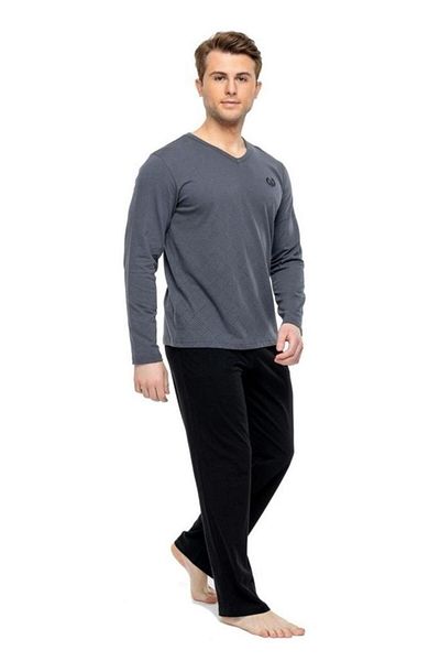 Mod Collection 100% Cotton Long Sleeve V-Neck Men's Pajamas Set