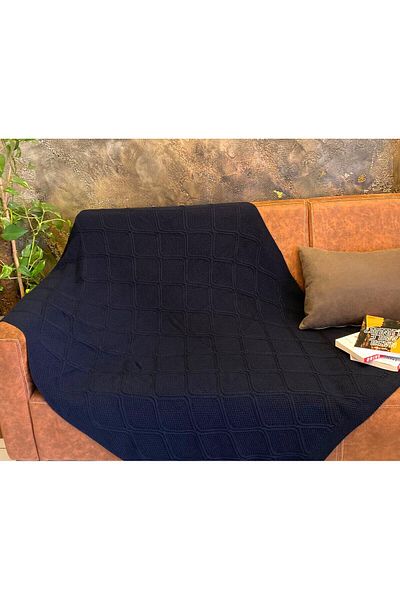 RTD&VLD Rtd & Vld Navy Blue Geometric Pattern Knitwear TV Blanket Sofa Shawl