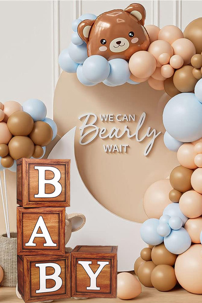 Patladı Gitti Baby Yazılı Ahşap Damarlı Baby Shower Dekorasyon Kutu Set