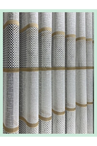 DNZEVGEREÇLERİ Armür Gold Geçişli Modern Tül Perde 1/3 Sık Pileli Tül Perde