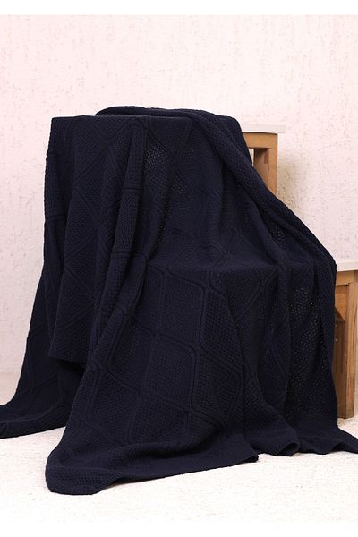 RTD&VLD Rtd & Vld Navy Blue Geometric Pattern Knitwear TV Blanket Sofa Shawl
