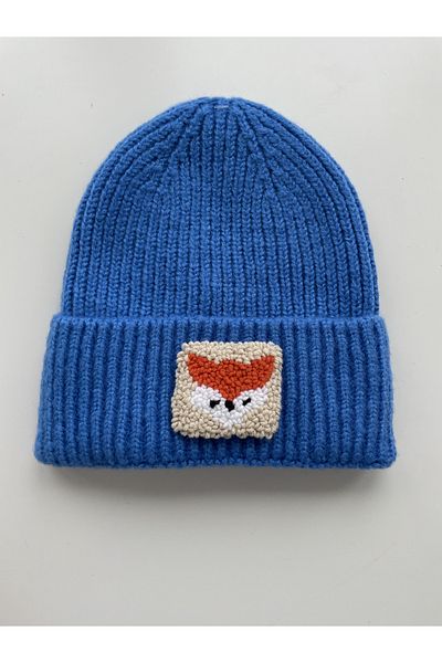 byebruketenci BLUE WOOL BERET FOX PUNCH HAVYAN PATTERNED