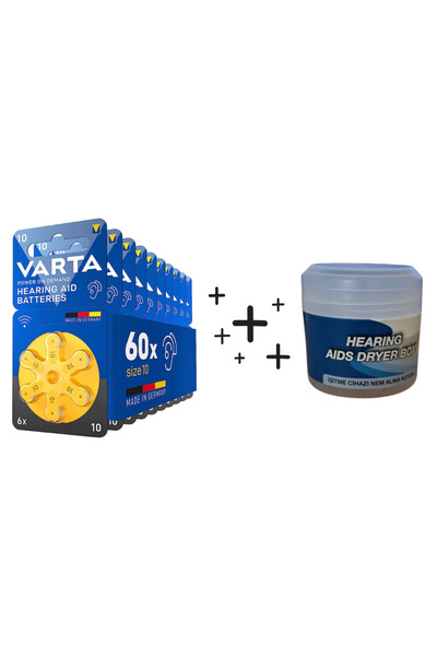 Varta 10 Numara İşitme Cihazı Pili (60 adet - 10 paket) ve İşitme Cihazı Nem ...
