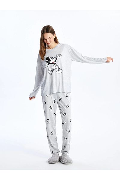 LC Waikiki LCW DREAM Crew Neck Mickey Mouse Printed Long Sleeve Women's Pajama Set