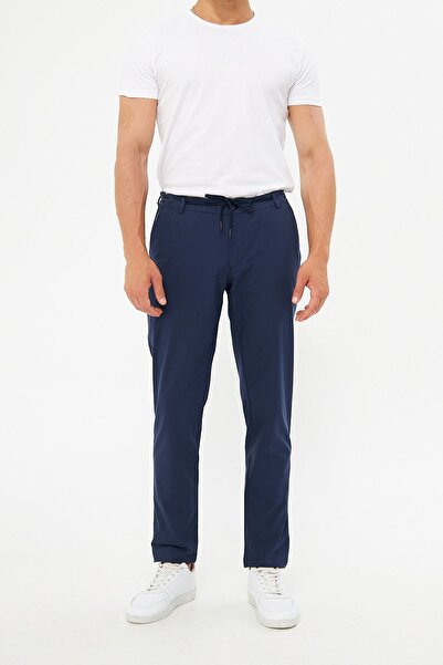 Daniel Voi Summer Comfortable Dark Navy Blue Trousers with Elastic Waist