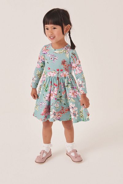 Next Baby Cotton Navy Blue Floral Patterned Dress