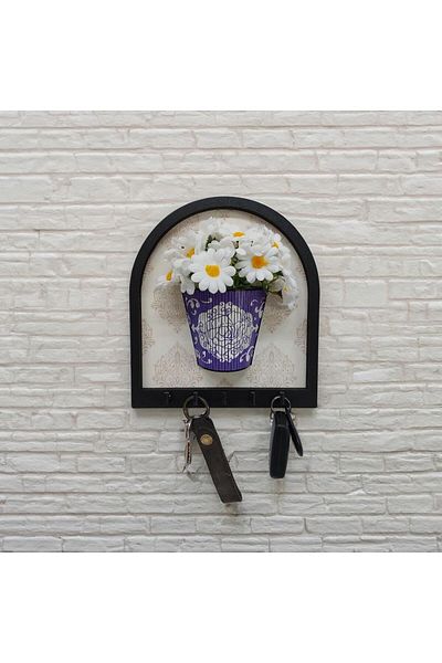 CajuArt Purple Flower Pot White Artificial Daisies - Wooden Motif Hanger Wall Decor