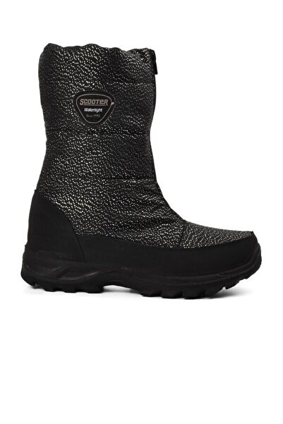 Scooter Tekstil Siyah Gümüş Su Geçirmez Kadın Kar Botu