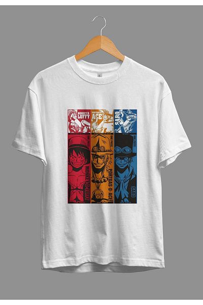 FULL TOLERANCE Tricou oversize One Piece Luffy Ace Sabo cu personaje de anime imprimat cu design special