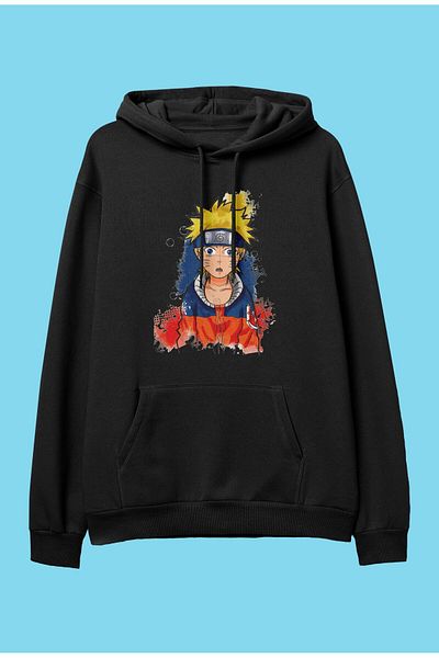 FULL TOLERANCE Hanorac cu glugă supradimensionat cu caractere de anime minimaliste Naruto, imprimat cu design special