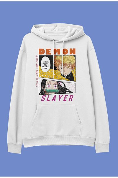 FULL TOLERANCE Hanorac cu glugă cu glugă, cu design special, Demon Slayer Zenitsu și Nezuko