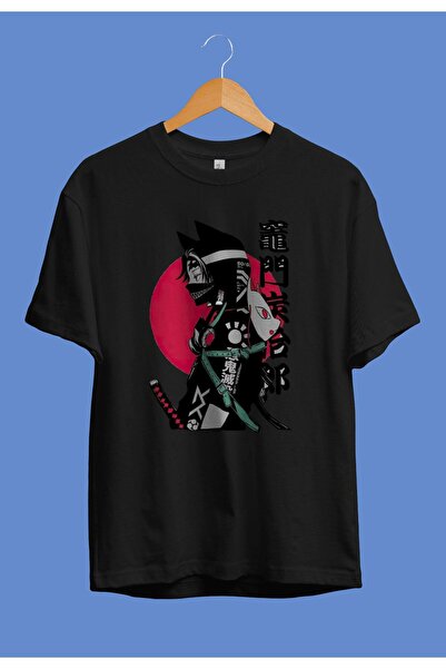 FULL TOLERANCE Oversieze Demon Slayer Tanjiro (maskeli) Özel Tasarım Anime Ti...