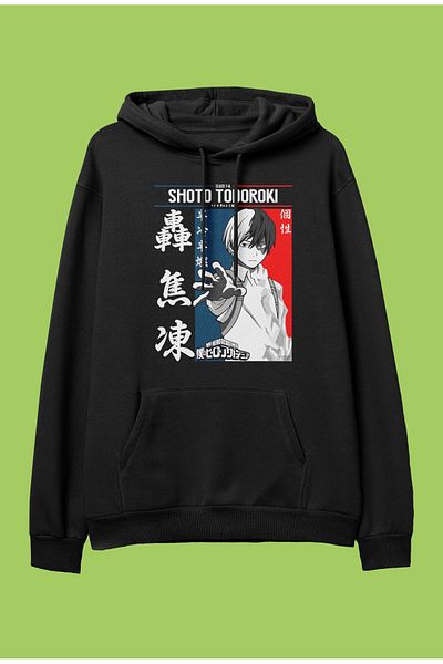 FULL TOLERANCE Hanorac cu glugă oversize My Hero Academia Shoto Todoroki cu imprimeu cu personaje anime
