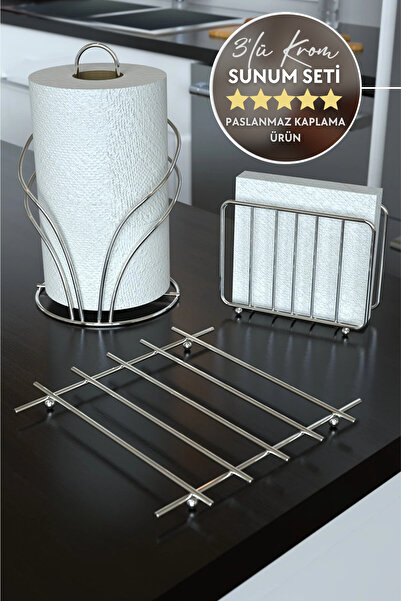 Home Stuff 3'lü Sunum Seti, Çeyizlik Masa Servis Seti, Peçetelik, Havluluk ve...