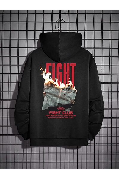FULL TOLERANCE Oversize Unisex Fight Club Φούτερ με κουκούλα με στάμπα 3 κλωστών