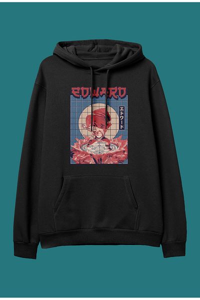 FULL TOLERANCE Hanorac cu glugă oversize Full Metal Alchemist Edward Elric cu imprimeu cu personaje anime