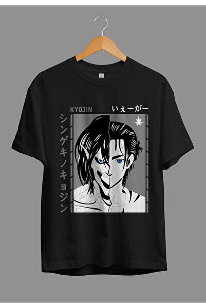 FULL TOLERANCE Oversize Attack On Titan Eren Yeager Anime Tasarım Baskılı Tişört