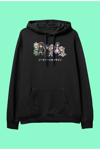 FULL TOLERANCE Oversize Sword Art Online Minimalist Anime Character Printed Hanorac cu glugă