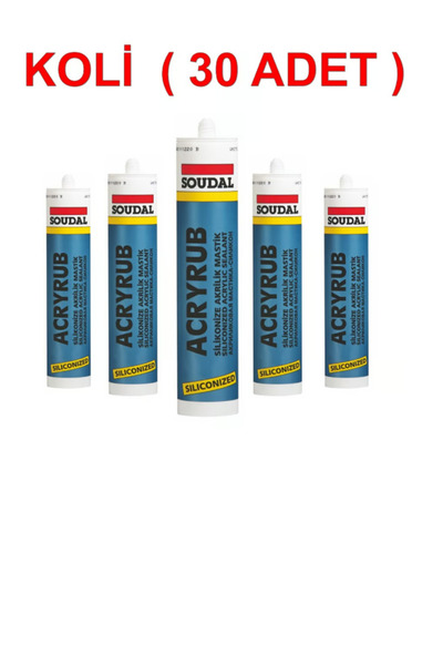 GÜÇLÜ Soudal Acryrub Silikonize Mastik 500 Gr Beyaz - 30 Adet (1 koli)