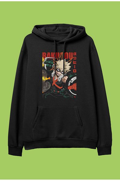 FULL TOLERANCE Hanorac cu glugă oversize My Hero Academia Katsuki Bakugo cu imprimeu cu personaje anime