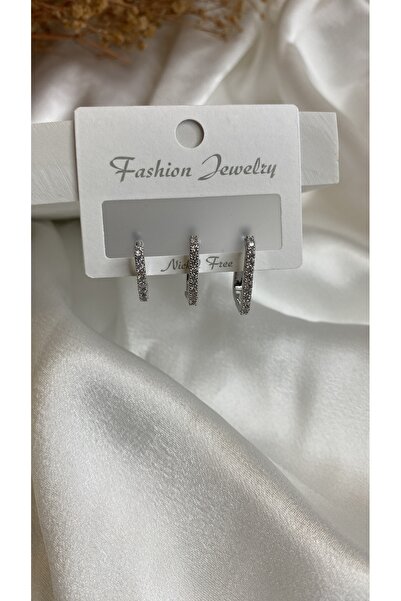 saren aksesuar Silver Colored Women's Stone Special Series - Rectangular Earr...