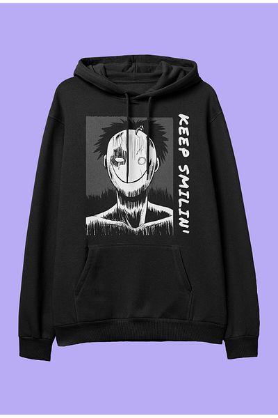 FULL TOLERANCE Суитшърт с качулка и принт Keep Smilin' Anime Design Oversize