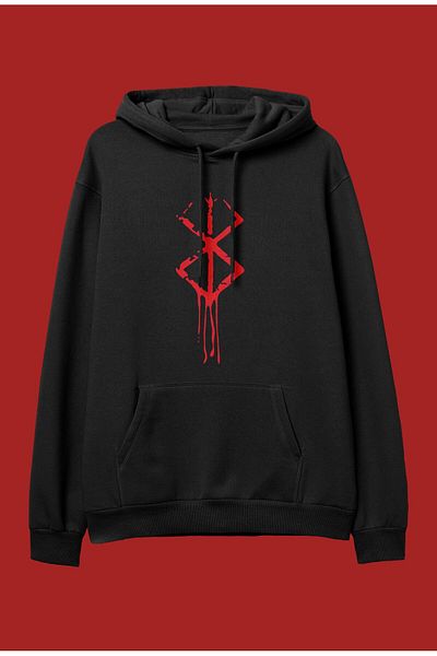 FULL TOLERANCE Hanorac cu glugă cu glugă cu imprimeu Berserk Cursed Symbol supradimensionat