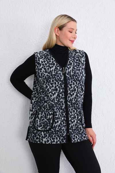 Kardelen Butik Ümraniye Black Gray Leopard Fleece Vest