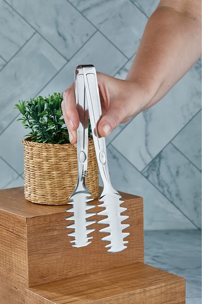 Cooker Luxury Silver Stainless Steel Fireproof, Service Tongs