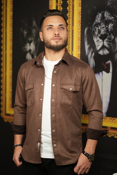 Laacivert Gömlek Kahverengi Mevsimlik Kırışmayan Süet