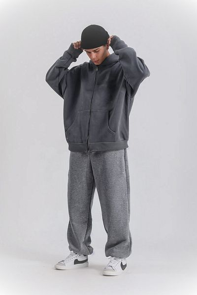 vladivosto Φούτερ 2 κλωστών Γκρι Μαύρο Ανθρακί Plus Size Loose Fit Oversize με ελαστικά πόδια
