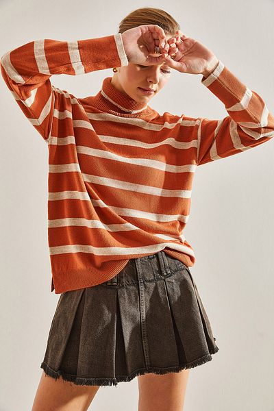 Bianco Lucci Turtleneck Striped Women's Sweater