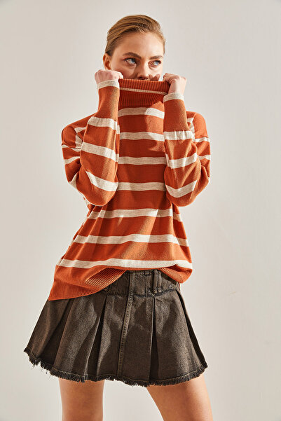 Bianco Lucci Turtleneck Striped Women's Sweater