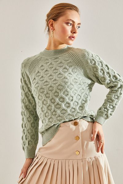 Bianco Lucci Women's Square Patterned Knitwear Sweater