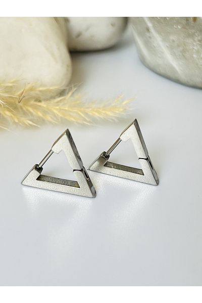 KOALA COMPANY STEEL SILVER COLOR TRIANGLE EARRINGS 1.5 CM WIDTH