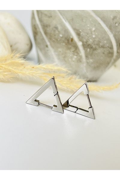 KOALA COMPANY STEEL SILVER COLOR TRIANGLE EARRINGS 1.5 CM WIDTH