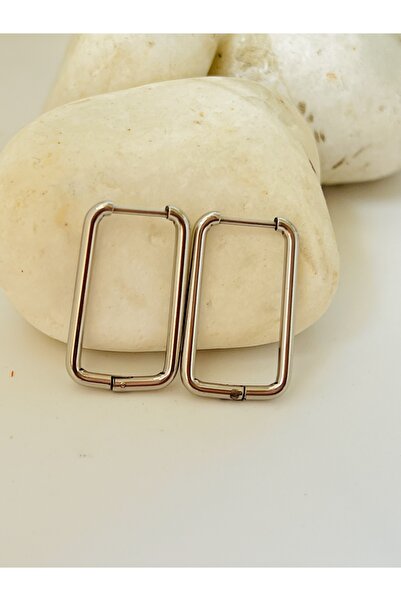 KOALA COMPANY أقراط مستطيلة من الفولاذ الفضي بعرض 2.5 سم