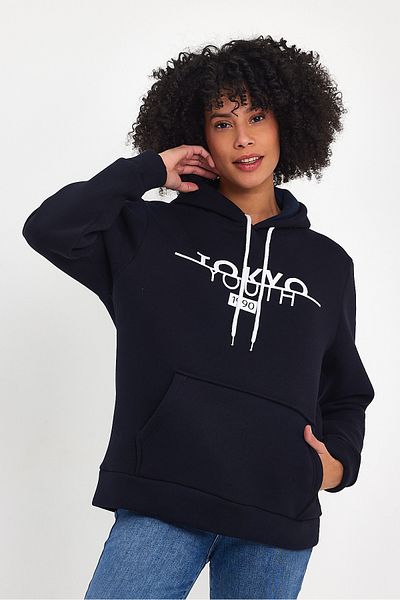 Superlife Γυναικεία κουκούλα Άνετη εφαρμογή Fleece 3 νημάτων Τσέπη καγκουρό Tokyo Printed Sweatshirt Spr24swk12