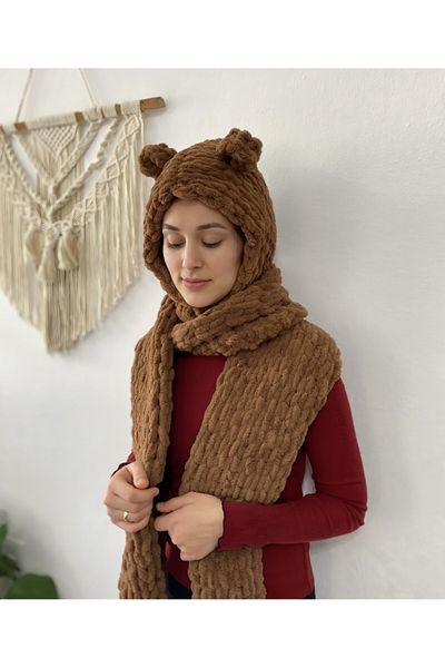 ÖRGÜCÜ DESİGN Puffy balaklava - combined scarf beret-bear balaklava