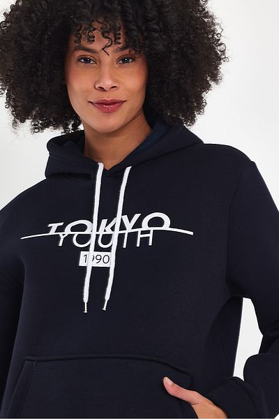 Superlife Γυναικεία κουκούλα Άνετη εφαρμογή Fleece 3 νημάτων Τσέπη καγκουρό Tokyo Printed Sweatshirt Spr24swk12