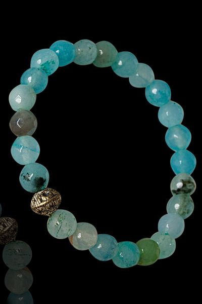 Tesbih Atölyesi Certified Faceted Blue Agate Stone Bracelet - With Silver Device